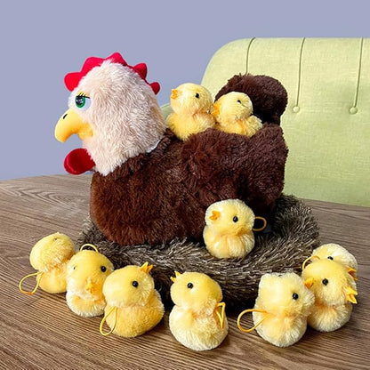 XIYUAN Hen with Nest Doll Toy Set Funny Plush Hen Doll(Hen+Nest+10 Chicks)