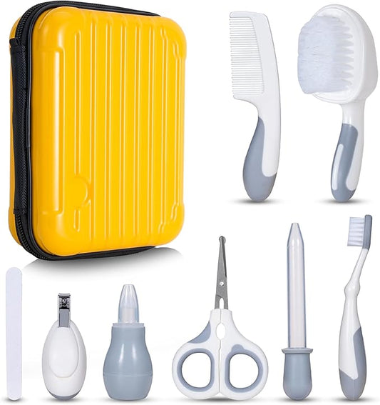 Little Angel Baby Healthcare and Grooming Kit, Safety Newborn Nursery Care Set, with Hair Brush Comb, Nail Clipper, Nasal Aspirator for Newborn Infant Baby Girls Boys (Yellow)