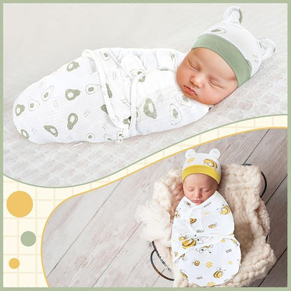 Buryeah 4 Pack Preemie Swaddle Blanket Wrap Set with Hat for Baby Boys Girls 3-7 Lbs Preemie Newborn Clothes Sleepers Cap
