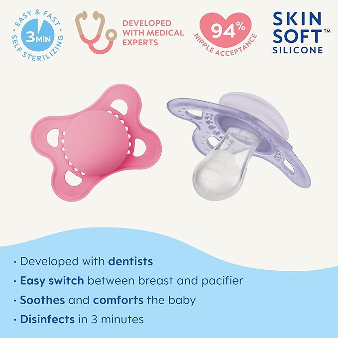 MAM Original Matte Baby Pacifier, Nipple Shape Helps Promote Healthy Oral Development 2 Pack, 0-6 Months, Girl,2 Count 1)