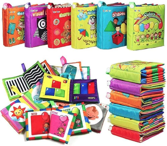 teytoy My First Soft Book, 6 PCS Nontoxic Fabric Baby Cloth Books Early Education Toys Activity Crinkle Cloth Book for Toddler