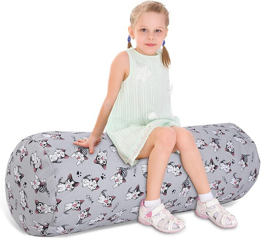 Stuffed Animal Storage Bean Bag Chair Cover (No Filler), Cylinder Plush Toy Storage Stuff and Sit Seat for Kids Boys and Girls, Canvas Large Soft Sit & Play Sofa with YKK Zipper