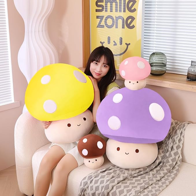Kawaii Plush Mushroom Toy Pillow, Cute Plushies Mushroom Doll Gift for Kids(Purple 60cm/23.6in)