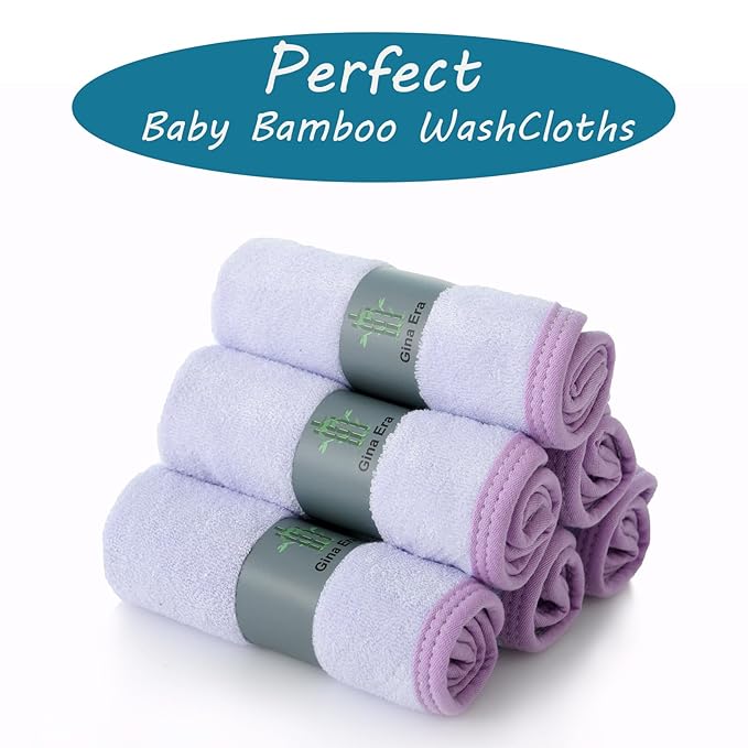 Gina Era Baby Washcloths, Rayon Derived from Bamboo - 2 Layer Soft & Absorbent & Hypoallergenic Newborn Bath Face Towel 10 x 10 Inch