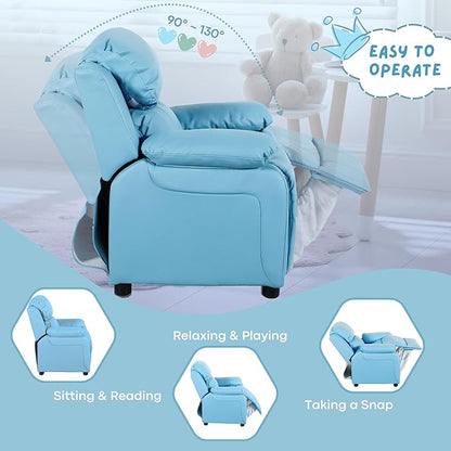 JC Home Macaron Kids Reclining Chair Leather Recliner Sofa Toddler Youth Children Child Ages 2-8