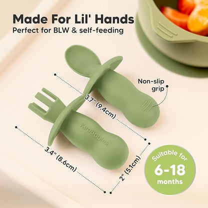 KeaBabies 4-Pack Silicone Baby Spoons and Forks Set - Baby Spoon Self Feeding, BLW Baby Utensils 6-12 Months, Baby Led Weaning Feeding Spoon,Teething Infant Baby First Food Training Pre Spoon (Desert)