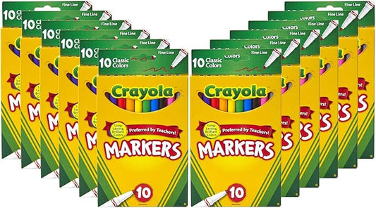 Crayola Fine Line Markers (12pk), Coloring Markers for Kids, Back to School Supplies, Teacher Classroom Must Have, 10 Colors, 3+