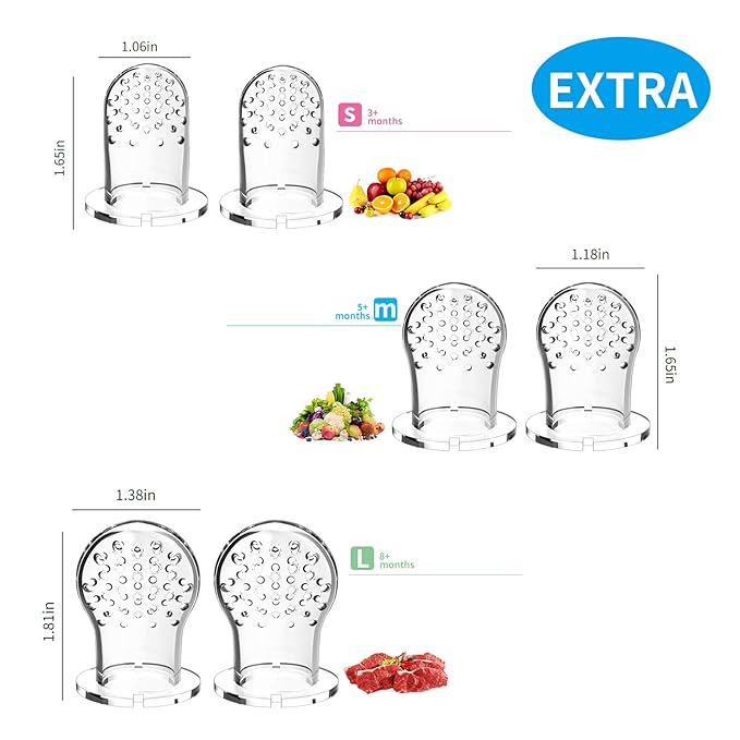 Food Feeder Baby Fruit Pacifier (3 Pcs) with 6 Different 2 PCS 90ML Spoons