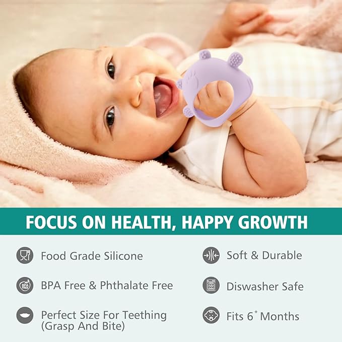 Baby Teether Toy, 2pk Food Grade Silicone Teething Toys for 3-12 Months
