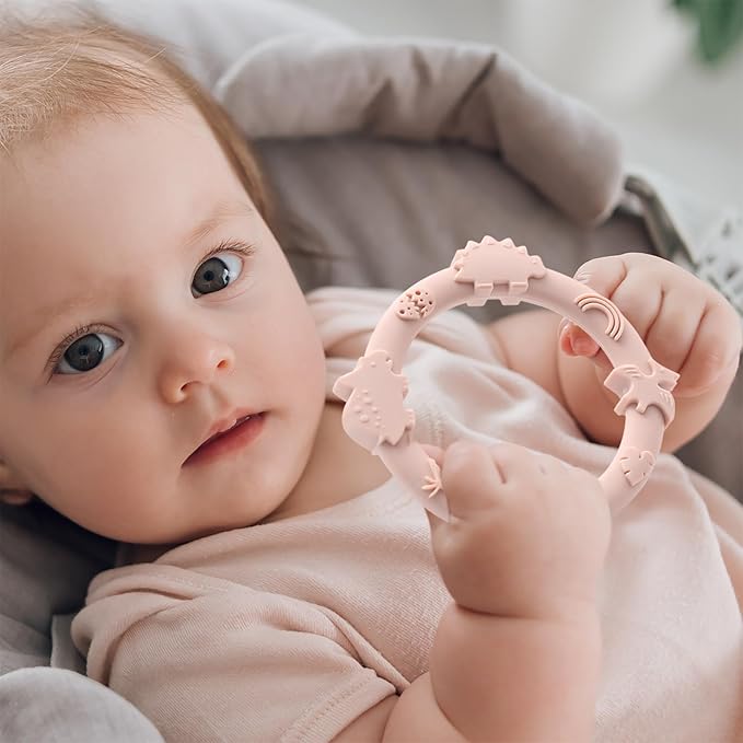 Silicone Teethers for Babies 0-6 6-12 Months Teething Toys 3 Pack-Dinosaur-Baby