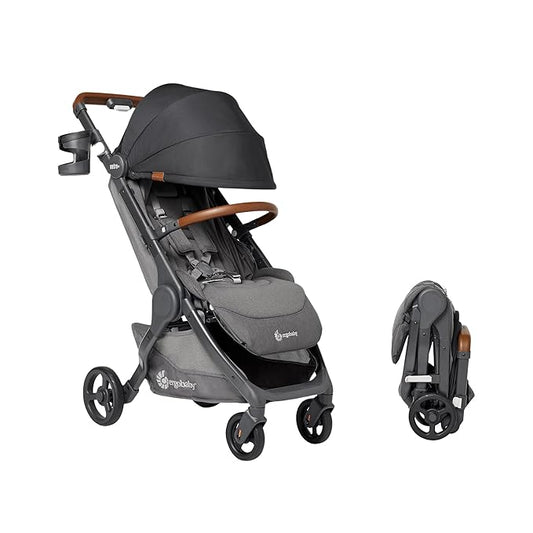 Ergobaby Metro+ Deluxe Compact Baby Stroller, Lightweight Umbrella Stroller Folds Down for Overhead Airplane Storage (Carries up to 50 lbs), Car Seat Compatible, Skyline Shadow