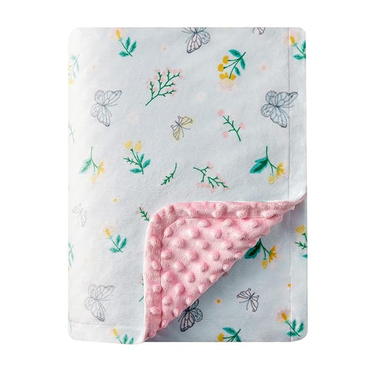 DaysU Silky Micro Soft Plush Baby Blankets for Girls with Print Floral Pattern and Soothing Raised Dots, Double Layer Bed Throws for Baby Crib 30x40 Inches