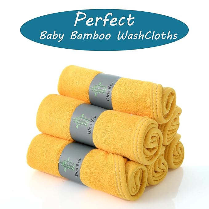 Gina Era Baby Washcloths, Rayon Made from Bamboo - 2 Layer Soft & Absorbent & Hypoallergenic Newborn Bath Face Towel 10 x 10 Inch