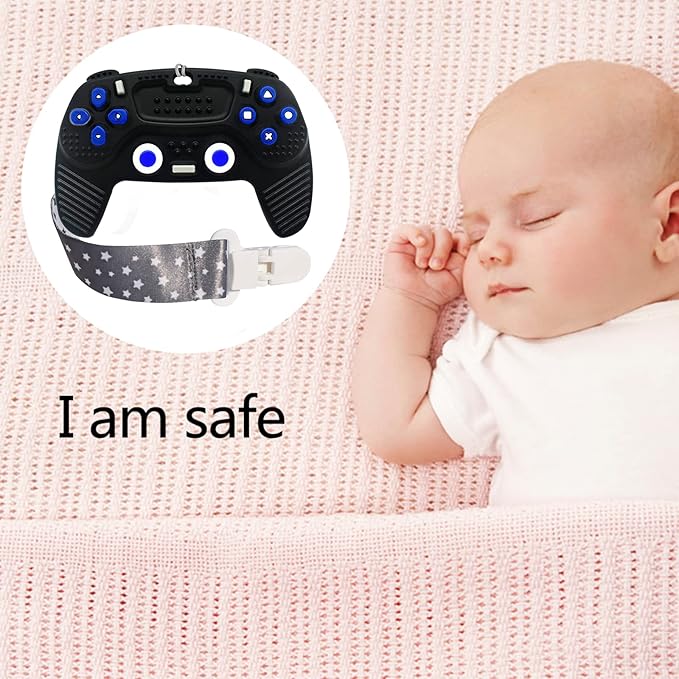 Teething Remote Control for Baby with Pacifier Clip, Funny Teethers for baby for Baby Girl Or Boy 3-6 6-12