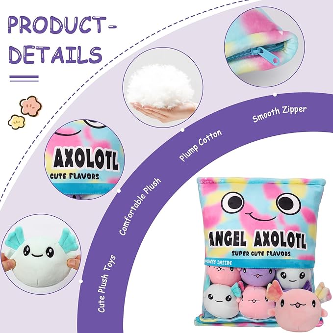 Axolotl Plush Pillow Throw Pillow, Cute Axolotl Plush Toys Doll (6 pcs,