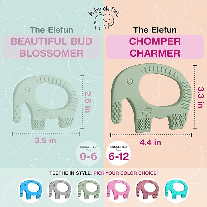 Teethers for Babies 6-12 Months - Baby Elefun 5x Pain Relief Toddler Teether. No More Ouch for Mom Anti Bite Trainer. Nurtures Grasping, Passing