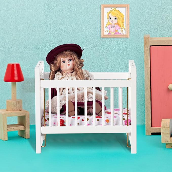 Vaguelly Dollhouse Baby Crib 1:12 Mini Crib Toy,Miniature Crib Dollhouse Mini Furniture Cradle