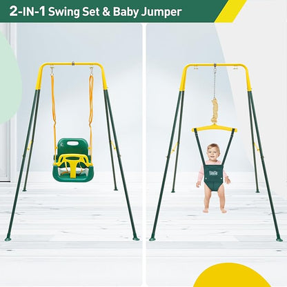 FUNLIO 2 in 1 Swing Set for Toddler & Baby Jumper, Heavy Duty Kids Swing & Bouncer with 4 Sandbags