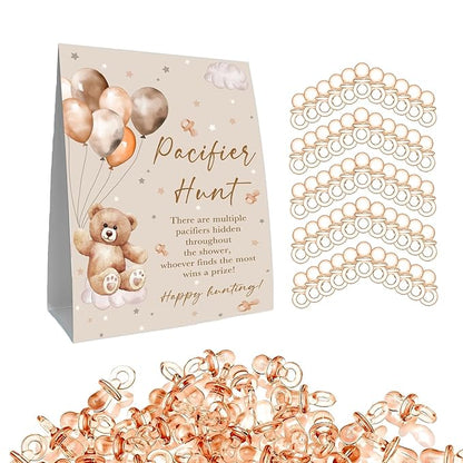 Winnie Pacifier Hunt Baby Shower Game, Pooh Mini Pacifiers Baby Shower Games Set 50Pcs Brown 5 * 7IN