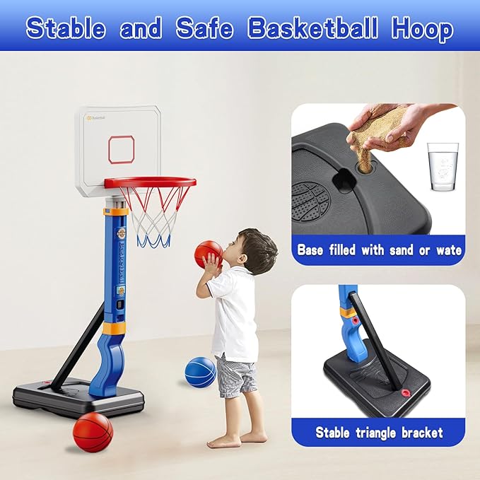 Dollox Toddler Basketball Hoop Set, Indoor Mini Basketball Hoop Poolside Basketball Stand Height Adjustable Outdoor Basketball Toys with 4 Balls 3 4 5 6