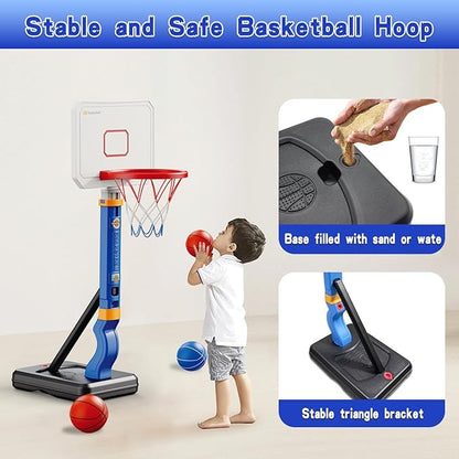 Dollox Toddler Basketball Hoop Set, Indoor Mini Basketball Hoop Poolside Basketball Stand Height Adjustable Outdoor Basketball Toys with 4 Balls 3 4 5 6