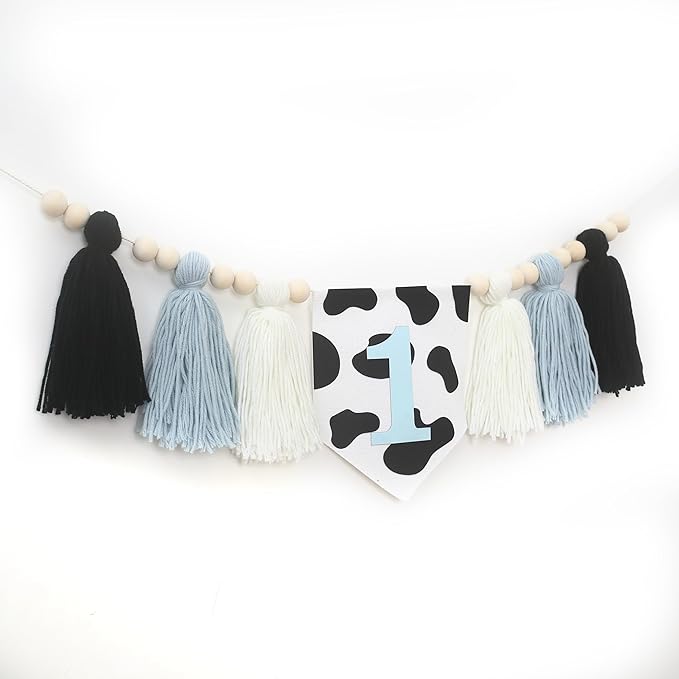 Holy Cow 1st Tassels Banner Birthday Decorations Boy - First Highchair Tassels Banner, High Chair Tassels Wood Beads Garland Party Supplies