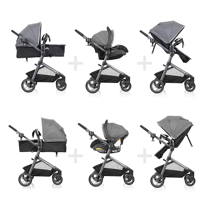 Evenflo Pivot Vizor Modular Reversible Stroller Travel System with LiteMax Infant Car Seat, Available in 6 Modes, Chasse Black
