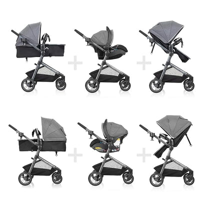 Evenflo Pivot Vizor Modular Reversible Stroller Travel System with LiteMax Infant Car Seat, Available in 6 Modes, Chasse Black