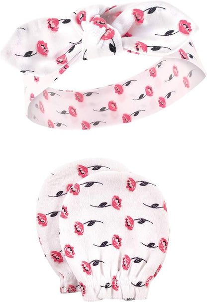 Hudson Baby Baby Girls' Cotton Headband and Scratch Mitten Set