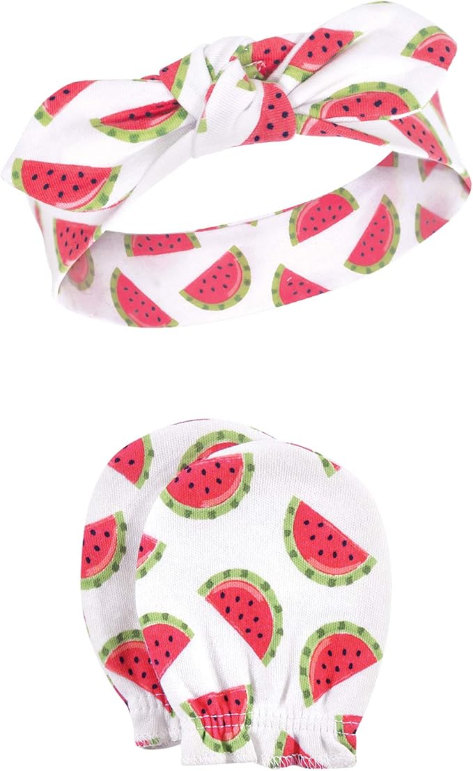 Hudson Baby Baby Girls' Cotton Headband and Scratch Mitten Set