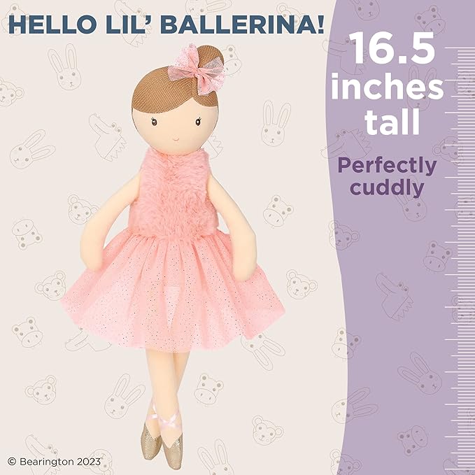 Bearington Lil' Ballerina Brunette Ballerina 16.5 Inch Ballerina Doll - Plush Baby Doll