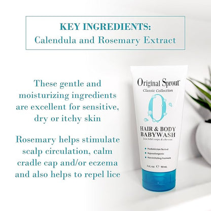 Original Sprout Baby Shampoo and Body Wash, Hypoallergenic Formula with Organic Calendula & Rosemary for Sensitive Hair & Skin 4 oz.