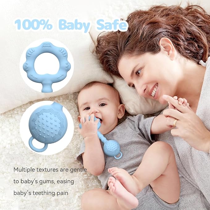 Teethers for Babies 6-12 Months, Rattles for Babies 0-6 Months 2-in-1 Rattle