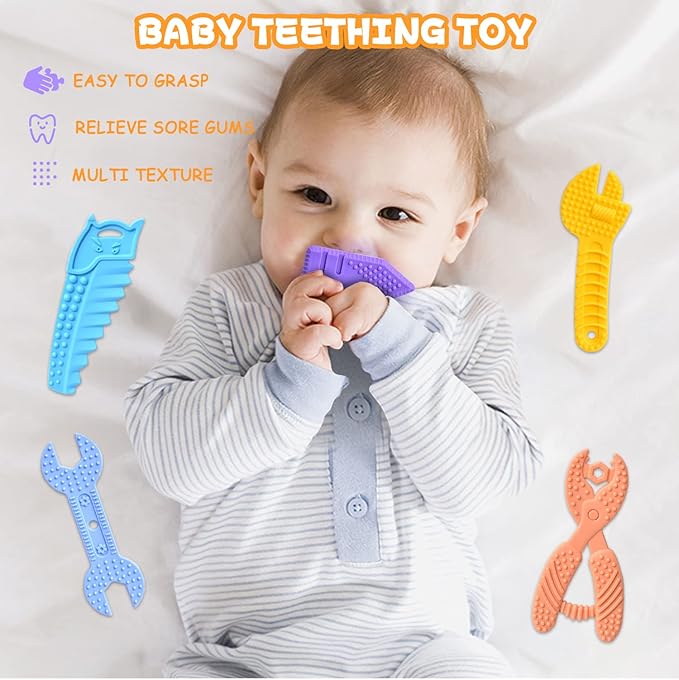 Baby Teething Toys for 0-6 / 6-12 Months - Molar Teether Chew Toys Set BPA Free Silicone, Soft Textures 5-Pack