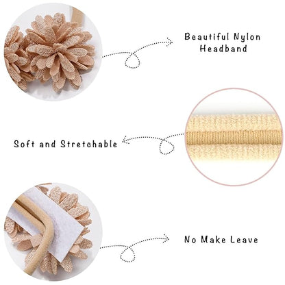 3pcs Soft & Stretchy Nylon Hairband Set for Baby Girls, Floral Headbands