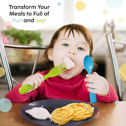 16 Pcs Plastic Toddler Utensils Set 8 Kids Forks and 8 Kids Spoons BPA Free/Dishwasher Safe Toddler Silverware Brightly Colored Kid Plastic Cutlery Set, Great for Kids and Toddlers Utensils