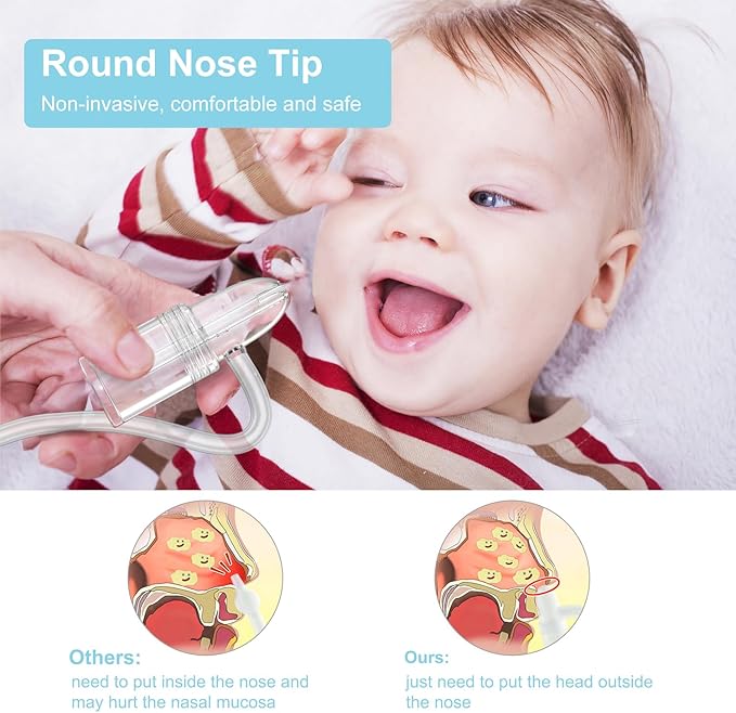 Nasal Aspirator for Baby and Toddler Nose Clearing with Hand Pump and Non-Invasive Tip for Quick, Quiet Suction (2 Fingers