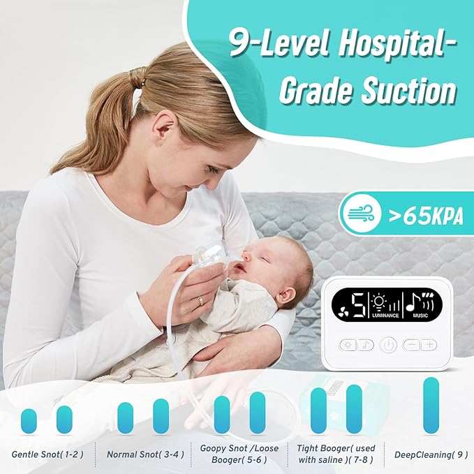 Electric Nasal Aspirator for Baby, Hospital Grade Nose Sucker Nose Suction for Newborn Toddler with 9 Level Suction 3 Silicone