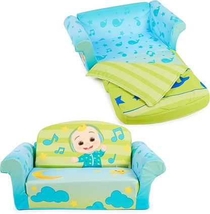 MARSHMALLOW Furniture, Cocomelon 3-in-1 Slumber Sofa Baby Lounger, Convertible Kids Couch, Sofa Bed & Foam Toddler Nap Mat with Attached Blanket