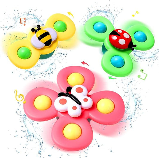 Hooku 3 PCS Baby Bath Spinner Toy with Rotating Suction