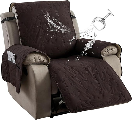 100% Waterproof Recliner Chair Cover, Recliner Chair Covers for Reclining Chair, Non-Slip Fabric Recliner Couch Cover for Living Room, for Pets Kids Protector, Washable (Chocolate, 23"Recliner Chair)