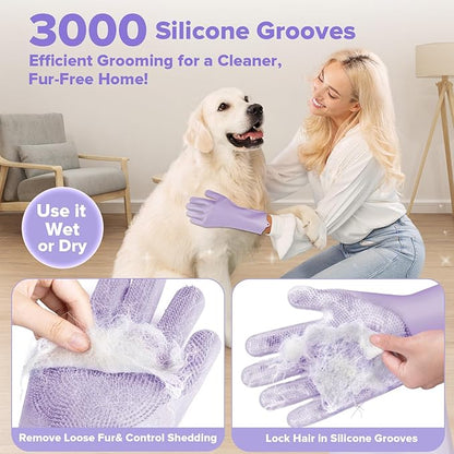 6PCS Pet Grooming Kit | Dog Washing Gloves | Dog Bath Brush | Dog Bath Gloves | Dog Shampoo Brush | Pet Grooming Gloves | Cat Bathing Supplies | Dog Bath Supplies (Purple)