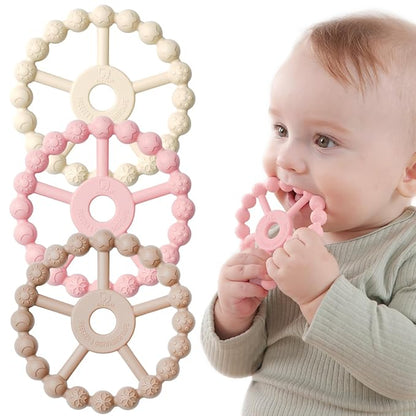 3 Pack Ring Teether, Silicone Teething Ring Toys for Babies 0-6 Months 6-12 Months 12-24 Months,