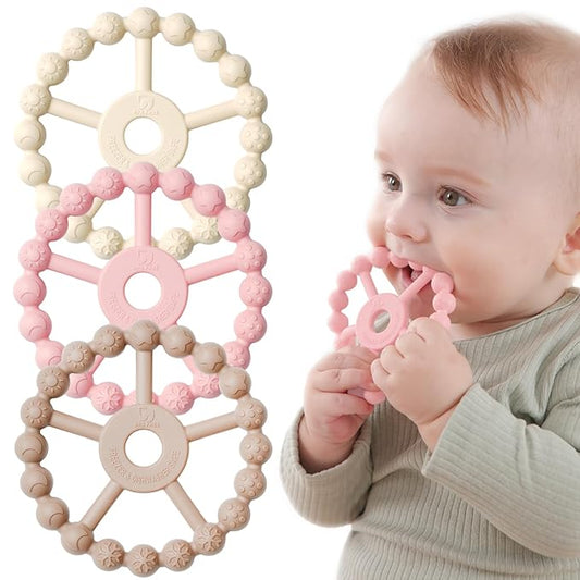 3 Pack Ring Teether, Silicone Teething Ring Toys for Babies 0-6 Months 6-12 Months 12-24 Months,