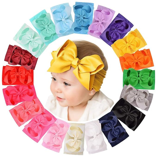 doboi 20pcs Baby Girls Bows Headbands Nylon Hairbands Ribbon Bow