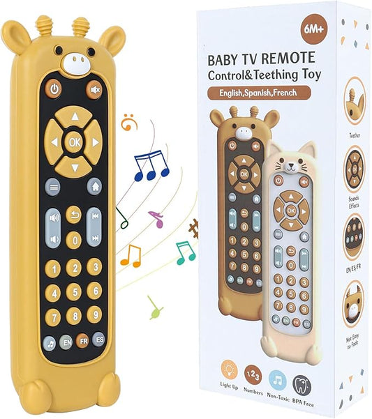 Orzbow Baby Remote Control Toy for 6 Month+ with Silicone Teether Cover, TV Remote Toy with Realistic Light and Sound - English
