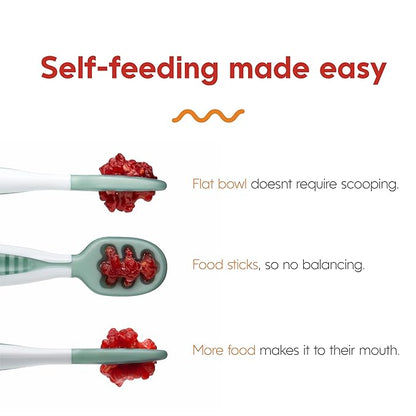NumNum Baby Spoons Set, Pre-Spoon GOOtensils for Kids Aged 6+ Months - First Stage, Baby Led Weaning (BLW) Spoon - Self Feeding, Silicone Toddler Food Utensils - 4 Spoons, Neutral Colors