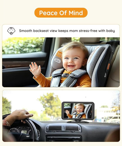 Baby Car Camera Plug-Play, 4.5" 1080P HD Crystal Clear View Baby Car Mirror Camera with 3X Zoom, IR-Cut Night Vision, Flexible 360 Rotation Adjustable Function
