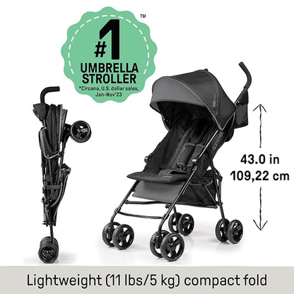 Summer by Ingenuity 3D Mini Convenience Stroller – Lightweight Stroller with Compact Fold, Multi-Position Recline, Canopy with Pop Out Sun Visor and More – Umbrella Stroller for Travel and More, Gray