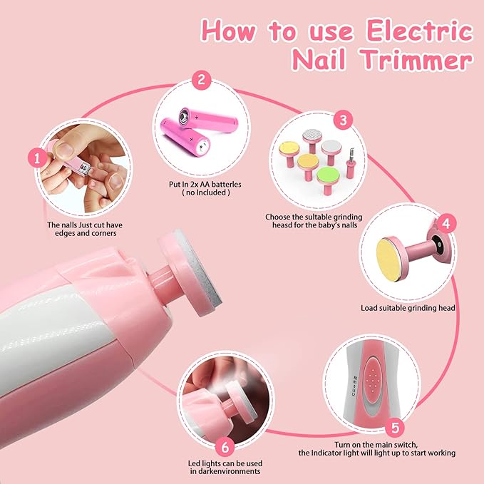 Baby Healthcare and Grooming Kit, 26 in 1 Baby Electric Nail Trimmer Set Newborn Nursery Health Care Set for Newborn Infant Toddlers Baby Boys Girls Kids Haircut Tools